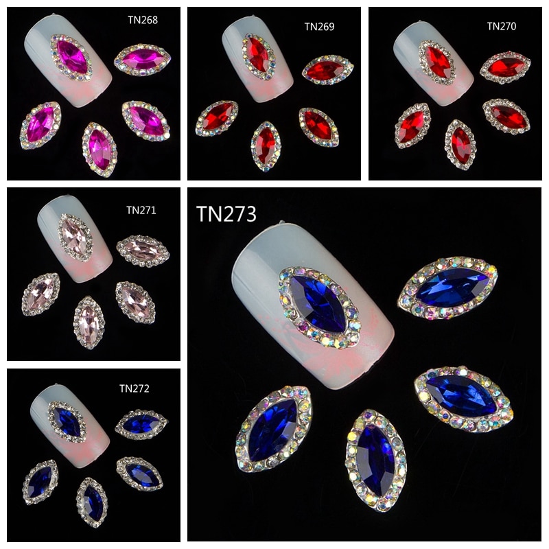 10 stks/partij 4 Kleur Crystal Marquise Studs Voor Nagels 3D Paard Oog Steentjes Decoraties Strass Nail Art Supplies TN270