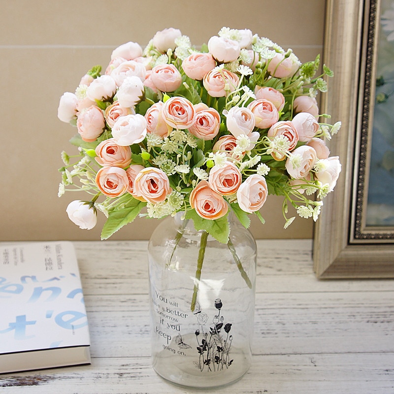 Koreansk snöflingate rosor bukett för scrapbooking heminredning tillbehör bröllop dekorativa blommor konstgjorda växter