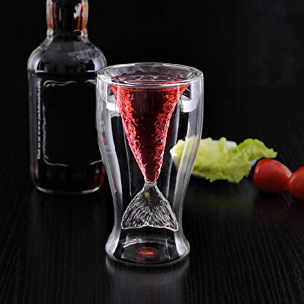 Set of 2 100ml Mermaides Fish Tail Wine Glass Double Layer Beer Whiskey Cocktail Mug Cup