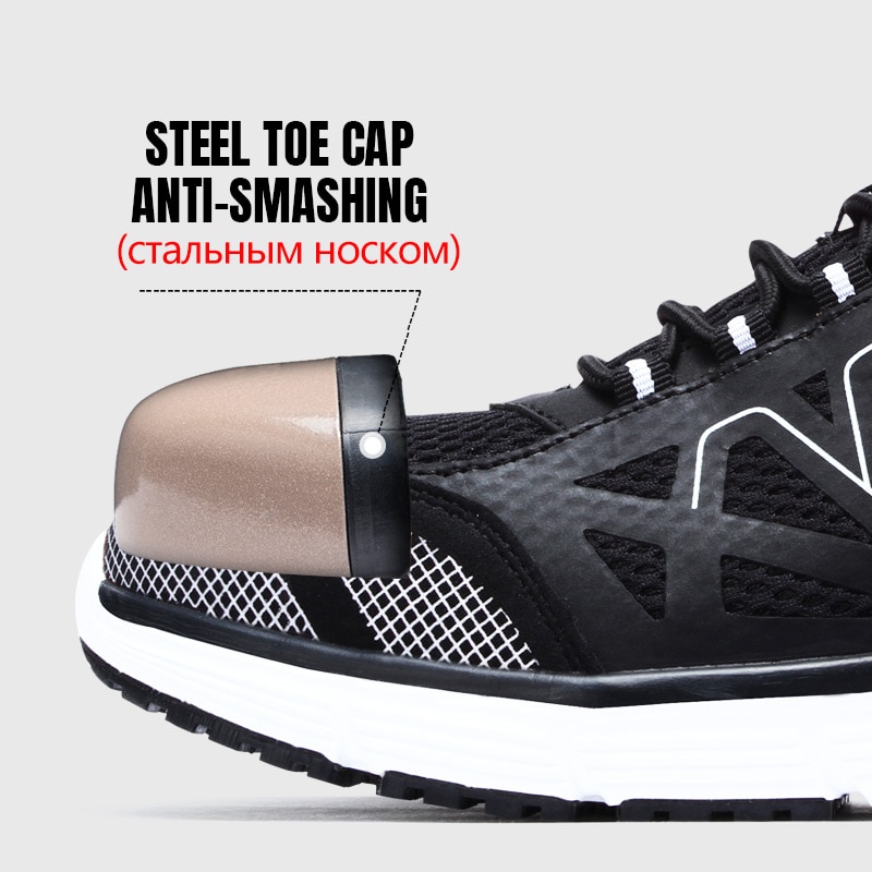 LARNMERN Mens Safety Work Shoes Steel Toe shoes Breathable Lightweight Anti-smashings Non-slip Reflective Protective shoes