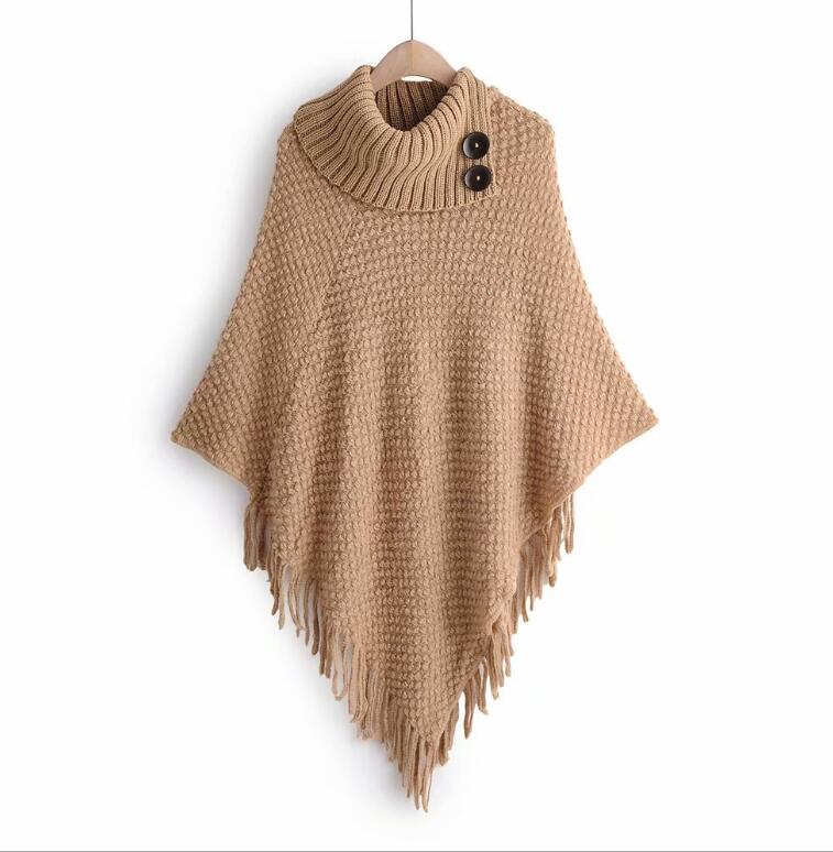 Toppar koreansk stil dam vinter lurvig mjuk lös ledig tofs cape överrock stickad tröja harajuku hona: Beige