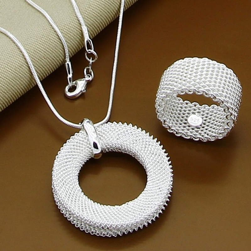 Sieraden Sets 925 Sterling Zilveren Ronde Kettingen Ringen Tweedelige Set Voor Vrouwen Mannen Trendy Sieraden
