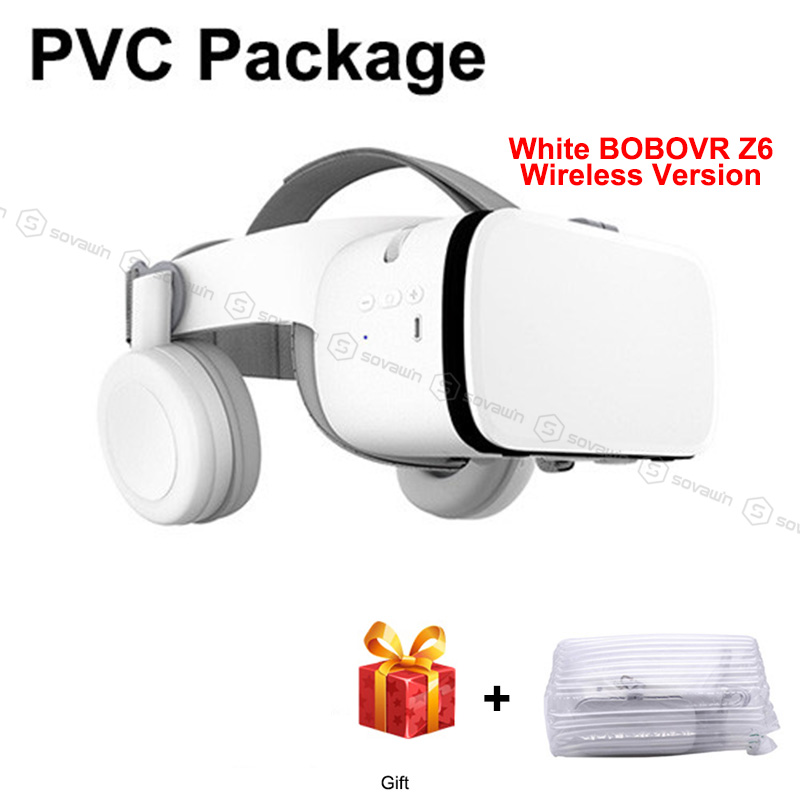 Neueste BoBo VR Z6 Gläser 3D Virtuelle Realität Drahtlose Bluetooth VR Headset Helm Für iPhone Android Smartphone 4,7-6,2 "zoll: Weiß PCV