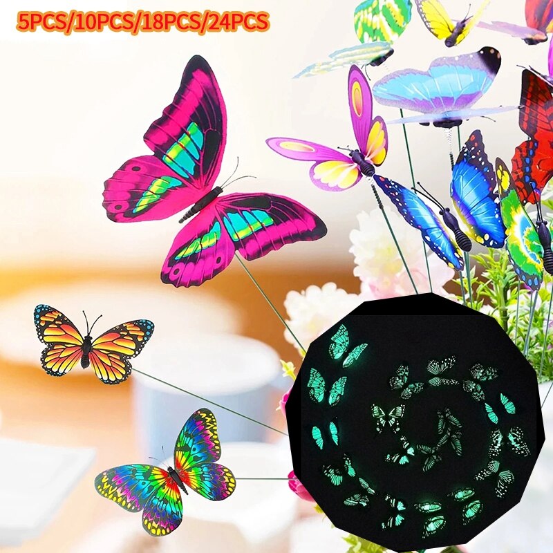 5~24PCS Glowing Butterfly Garden Decoration Decorative 3d Butterflies Glow In Dark Luminous Butterflies Home Garden Decor
