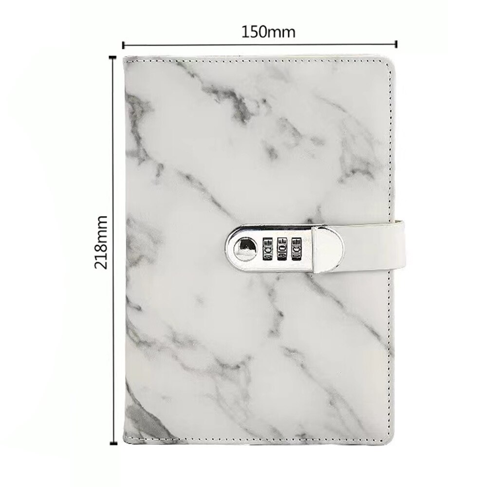 A5 Password Notebook Marble Texture 100 Sheets Personal Diary with Lock Code Thick Notepad Leather Office School Supplies