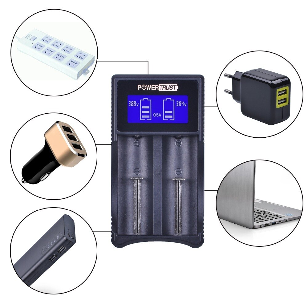 Universal Battery Charger - LCD Display - USB Output - for 18650 Li-ion, Ni-MH, Ni-Cd AA AAA C SC Batteries