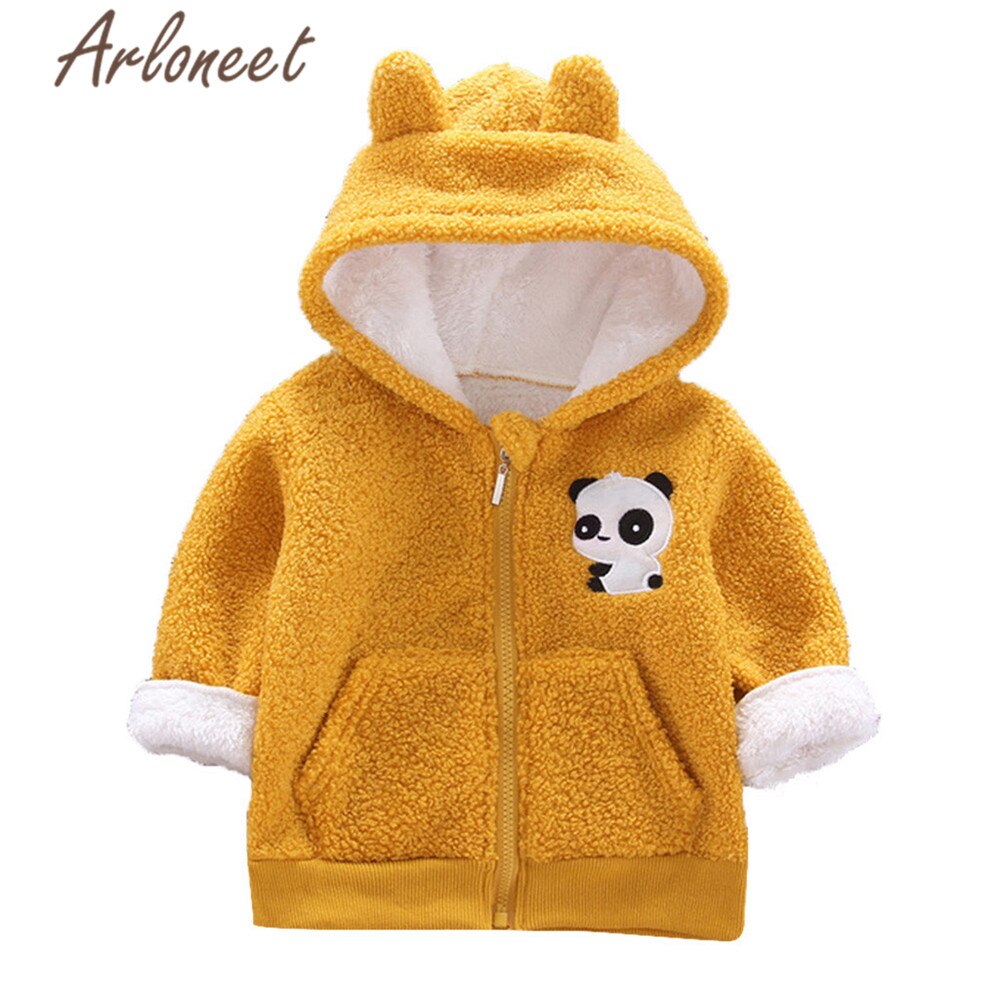 Arloneet Cartoon Jas Baby Jongens Warme Winter Dikke Jas Katoen Animal Panda Oor Hooded Bovenkleding Rits Baby Jas Jongen Bovenkleding: YELLOW / 18-24 Months