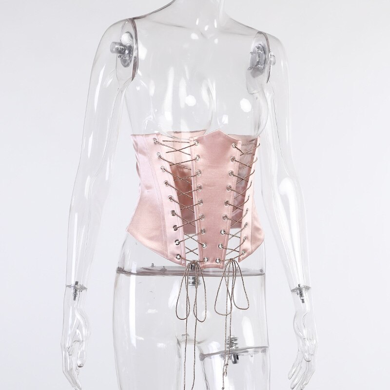 Kvinner bundet korsettbelter retro sateng dobbel snøring bred elastisk blonder opp bak bustier waspie belte cinch band overbust pluss størrelse