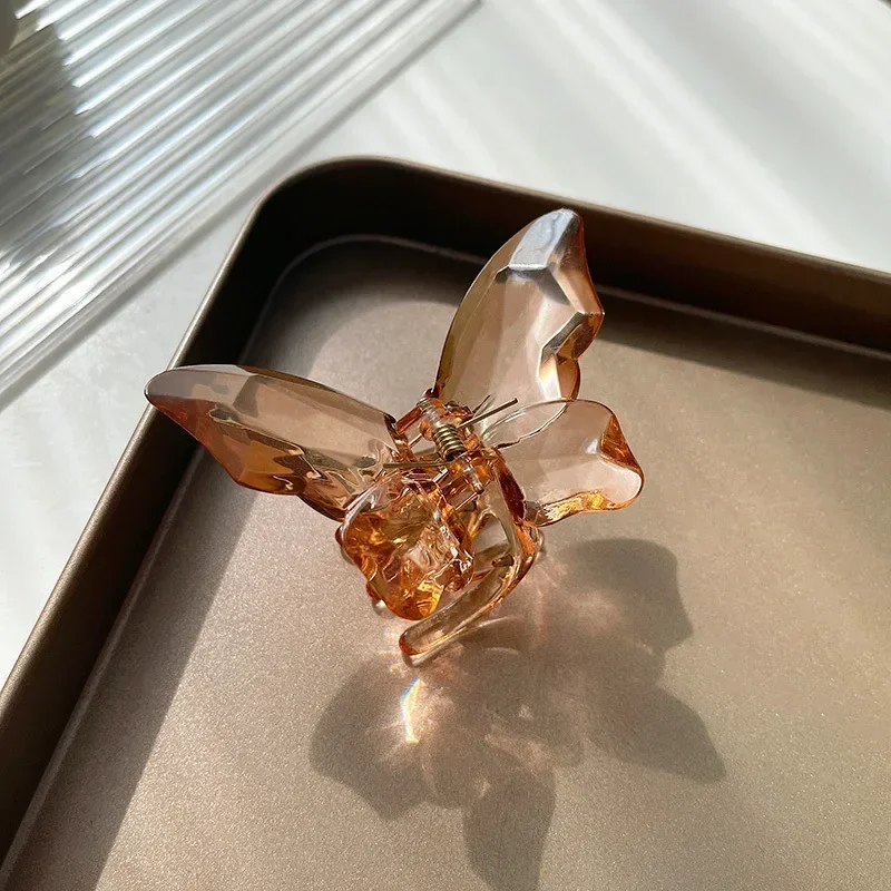 Pinza para el pelo de sirena y mariposa de cristal para niña, pinza para la cabeza trasera, pinzas para el pelo grandes transparentes, horquillas, tocado, accesorios para el cabello: Morado