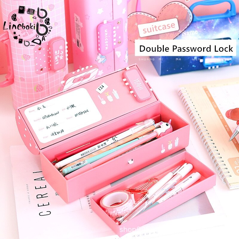 Dubbele Wachtwoord Vergrendelen Grote Capaciteit Eenhoorn Leuke Etui Voor Meisjes Potlood Tas Briefpapier Pencilcase Kawaii Schoolbenodigdheden