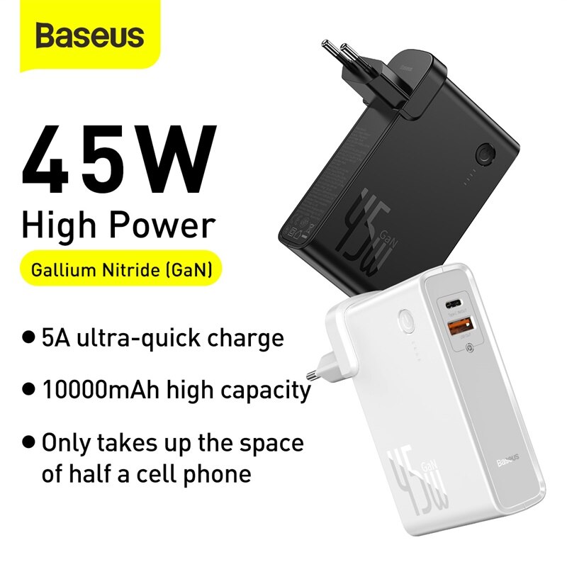 Baseus 2 In 1 Power Bank 10000Mah Gan Charger 2 In 1 Pd Qc 3.0 Afc Snel Opladen Usb oplader Voor Iphone Samsung Voor Macbook Pro