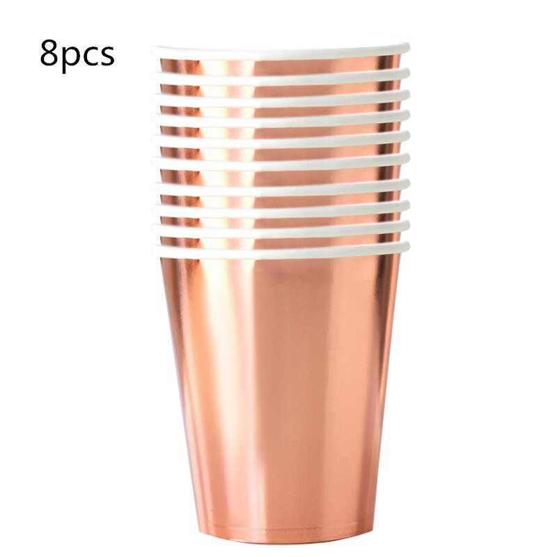 Rose Gold birthday party decorations Disposable Tableware Set Paper Plate Cup Wedding Bachelorette Party Decoration Baby Shower: cups 8pcs