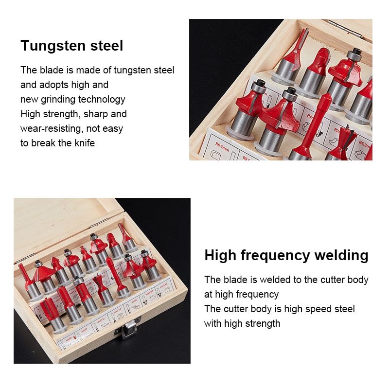 Pracmanu 15 Stks/set Houtbewerking Frezen 1/4 ''/8Mmshank Carbide Router Bit Voor Hout Cutter Graveren Snijgereedschap