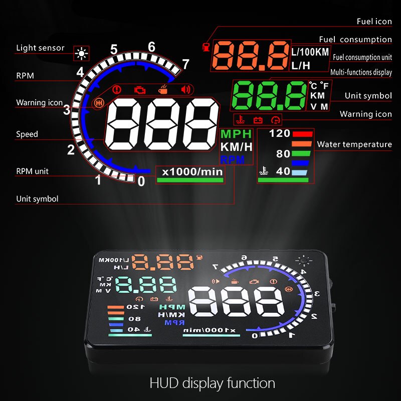 A8 HUD Head-Up Display Auto OBD 2 Display Digitale Snelheidsmeter Waarschuwing Auto HUD OBD2 Display Alarmsysteem