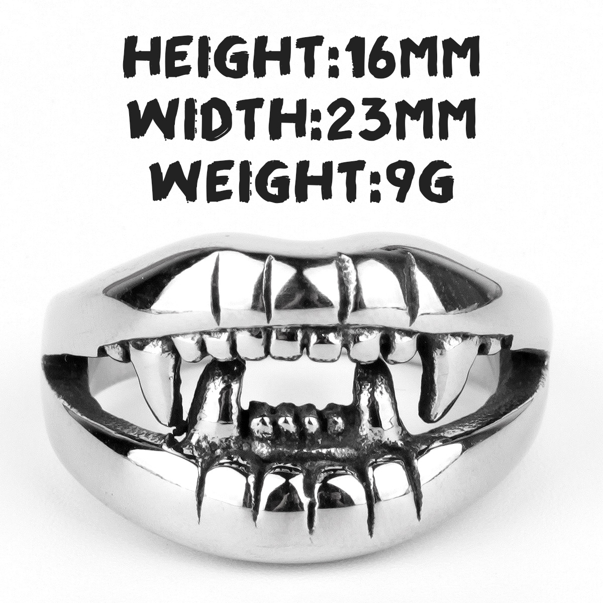 Anillos de acero inoxidable con dientes de boca de diablo para hombre, joyería Punk Rock con personalidad para motorista, novio, ,