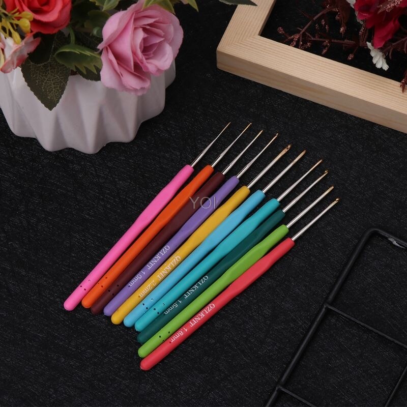 10Pcs Bearded Needle Crochet Hooks Set Ergonomic Soft-Grip Handle Sewing Knitting Knitwear Tools