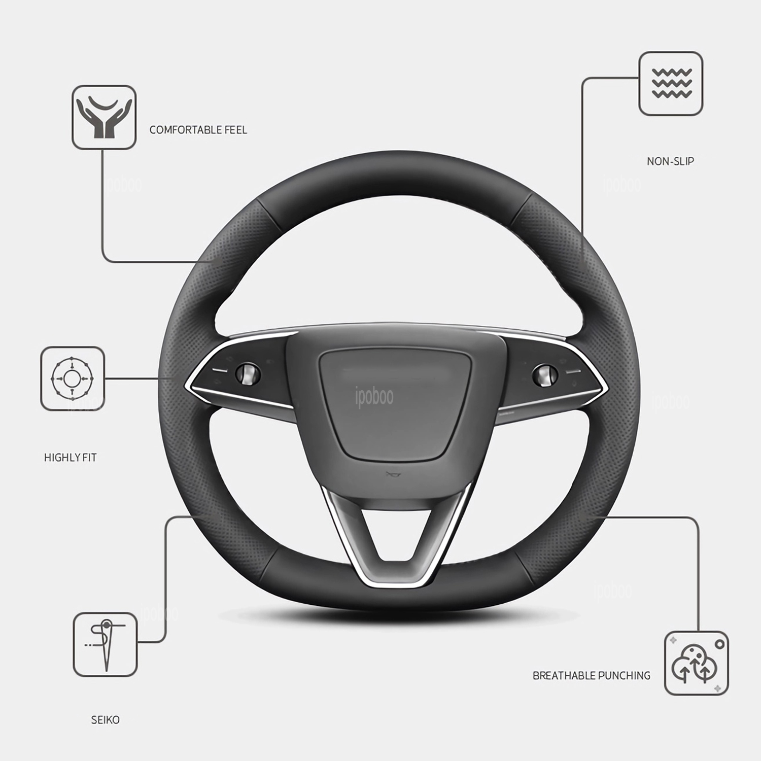 Protector de volante para Tesla Model 3 Highland 2024, cubierta protectora de cuero perforado negro para volante