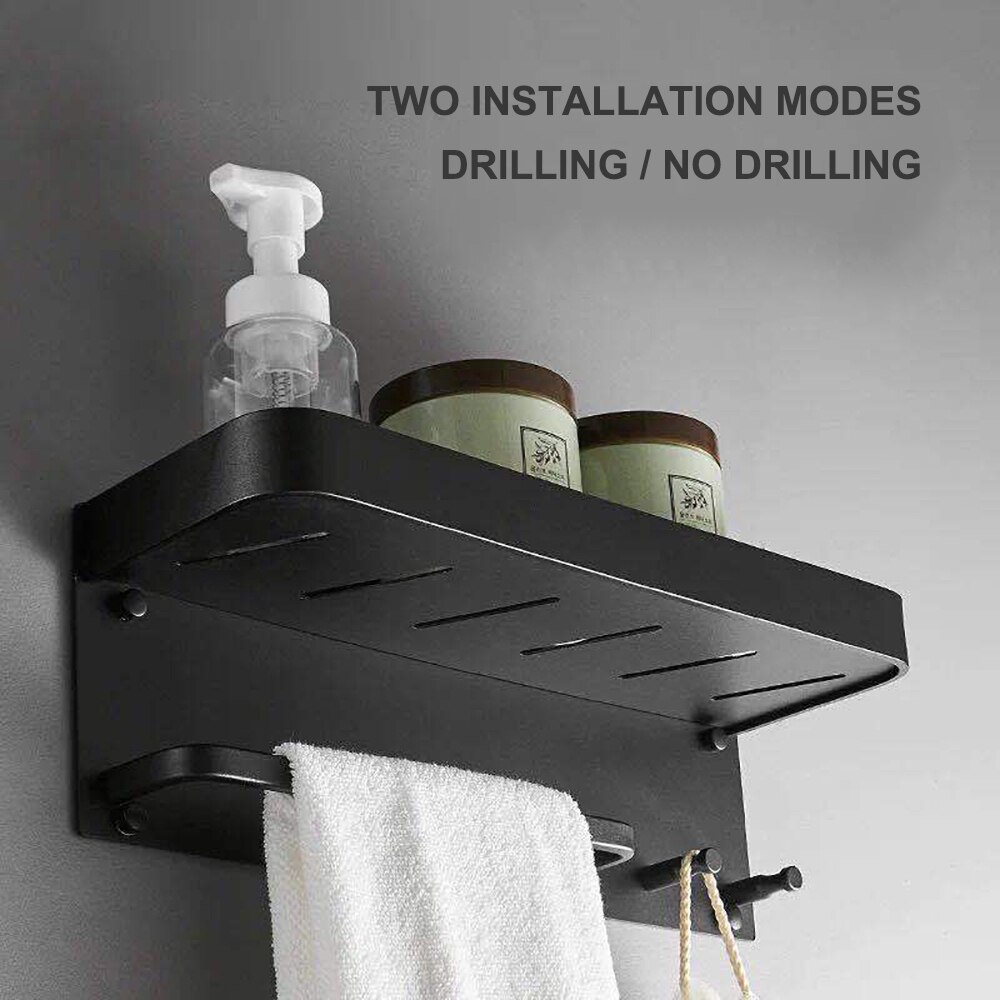 Wall Mount Shower Caddy Holder Bathroom Rack Towel Rail Self Adhesive Bathroom Storage Shelf Kitchen Organizer Rack Wall Shelf