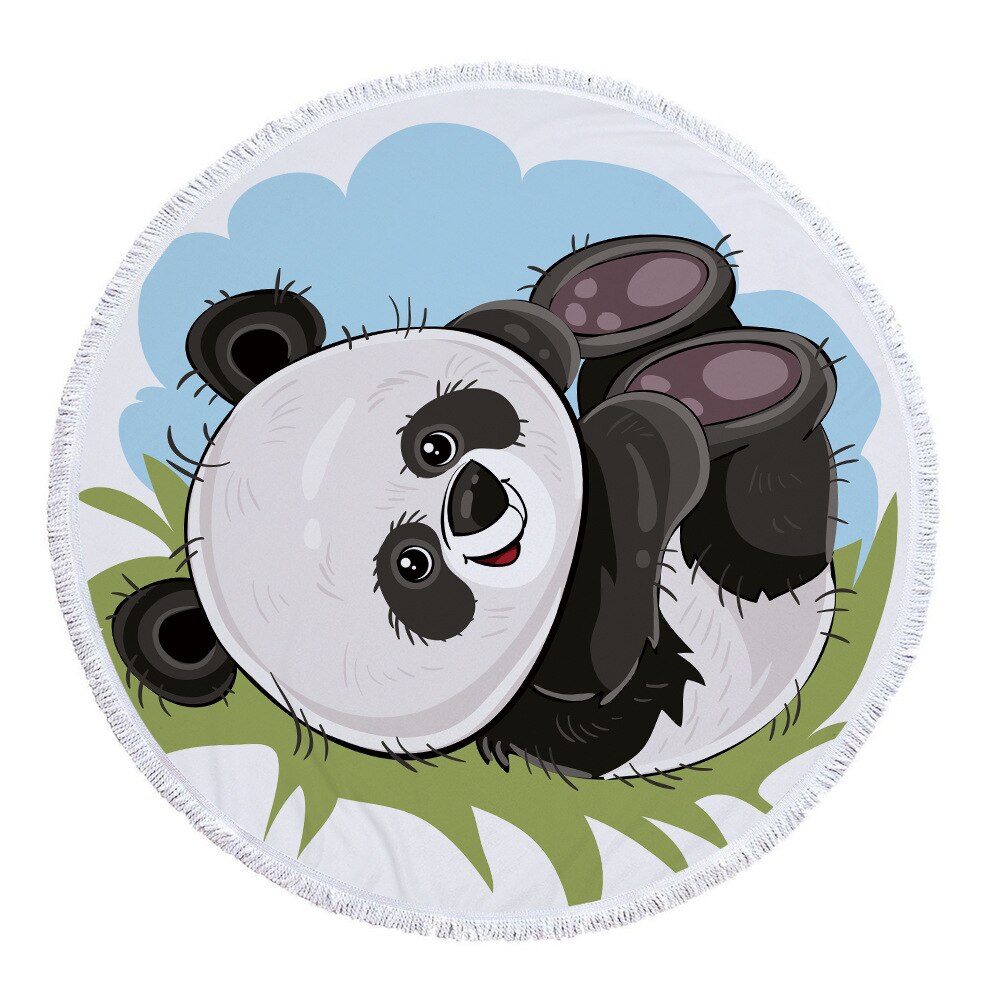 Schattig panda patroon ronde strandhanddoek microvezel materiaal kan worden gebruikt als badhanddoek yogamatten picknickmat baby speelmat: 5