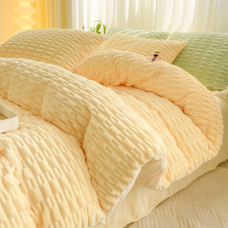 WOSTAR Artificial rabbit fur duvet cover 220x240 luxury double bed quilt cover warm winter velvet fleece bedding set king size: 200X230cm / Burgundy