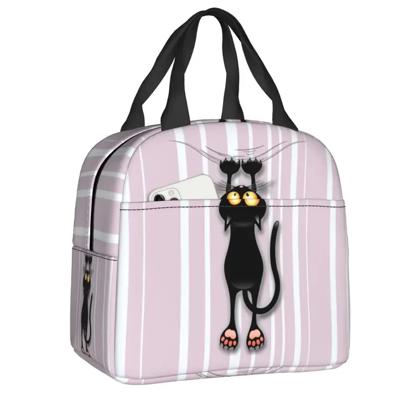 Aangepaste zwarte kat lunchtas dames warme koeler geïsoleerde lunchcontainer box voor student schoolwerk picknick voedsel draagtassen: MULTI