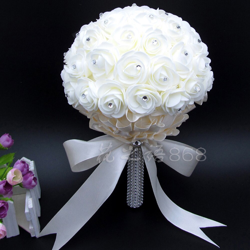 Wedding Beautiful White Ivory Bridal Bridesmaid Flower wedding bouquet artificial flower rose bouquet Crystal bridal bouquets
