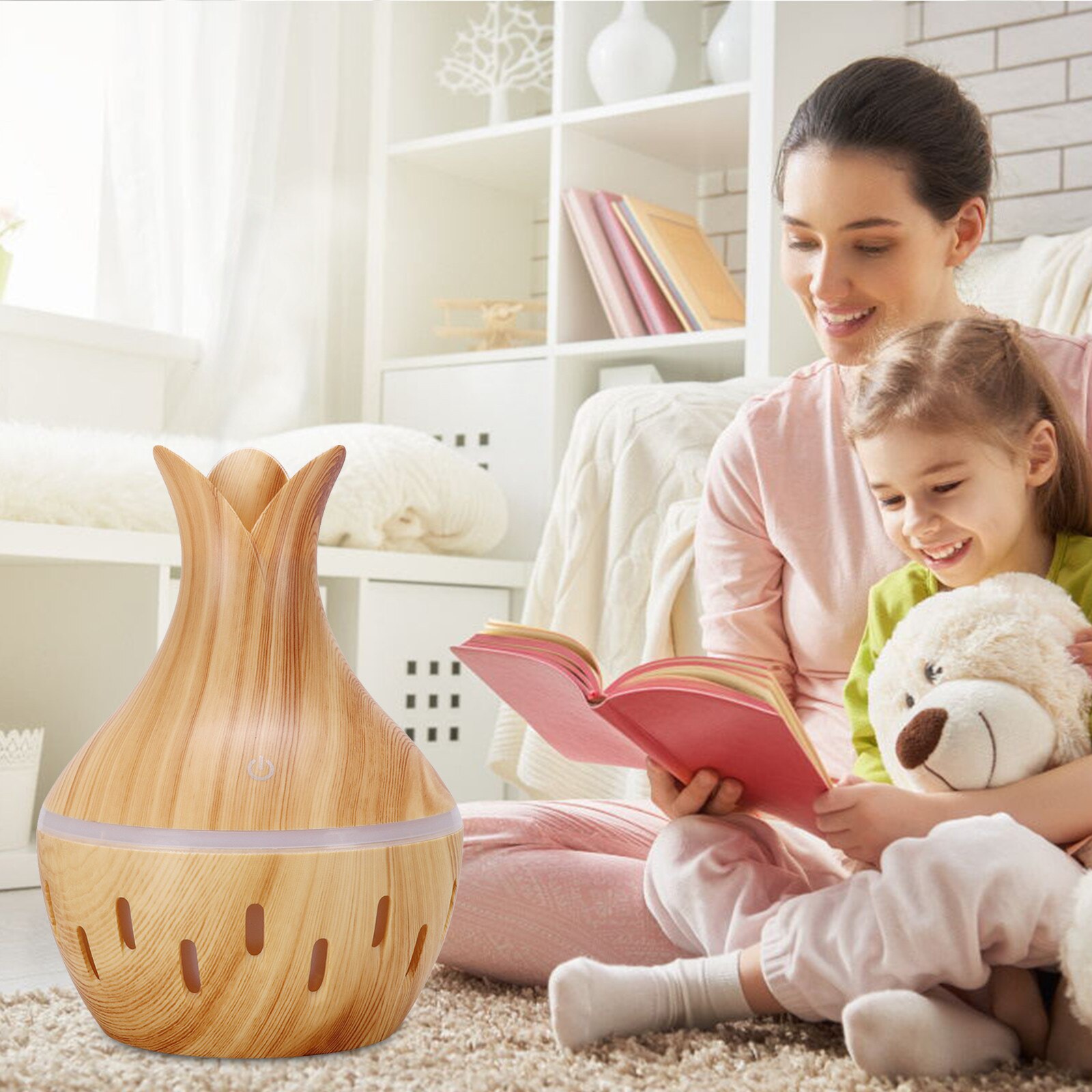 300ml LED Essential Oil Diffuser Humidifier Aromatherapy Wood Grain Vase Aroma Cool-mist Impeller Humidifier For Office Home