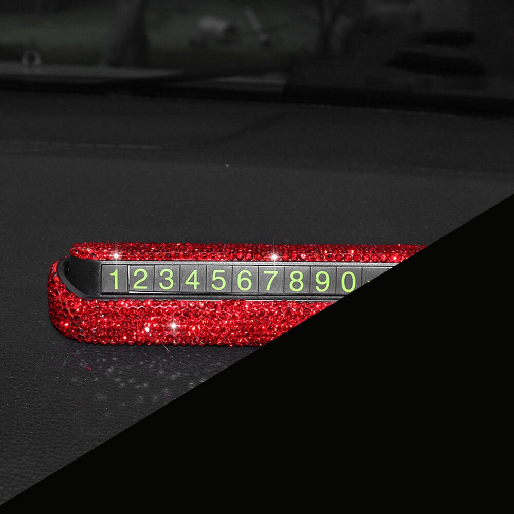 1 Pcs Luxury Car Phone Number Parking Card Dashboard Decoration With Crystal Diamond DIY Accessories Interior Accessories: Brown