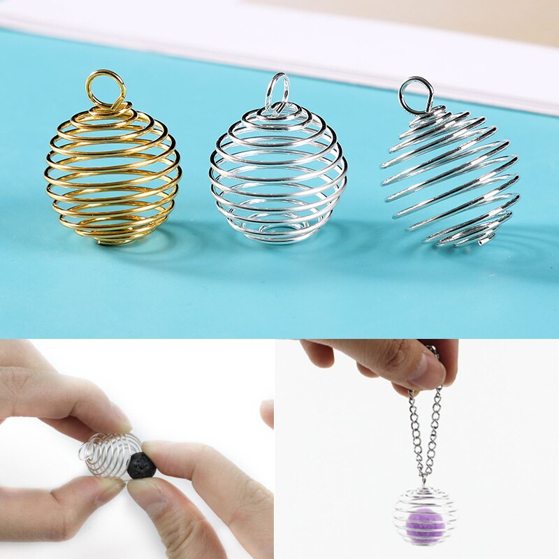 10/20/30 sztuk spiralne koraliki klatki wisiorki ze stali nierdzewnej złoto srebro kolor puste koraliki dla Charms Diy akcesoria do wyrobu biżuterii