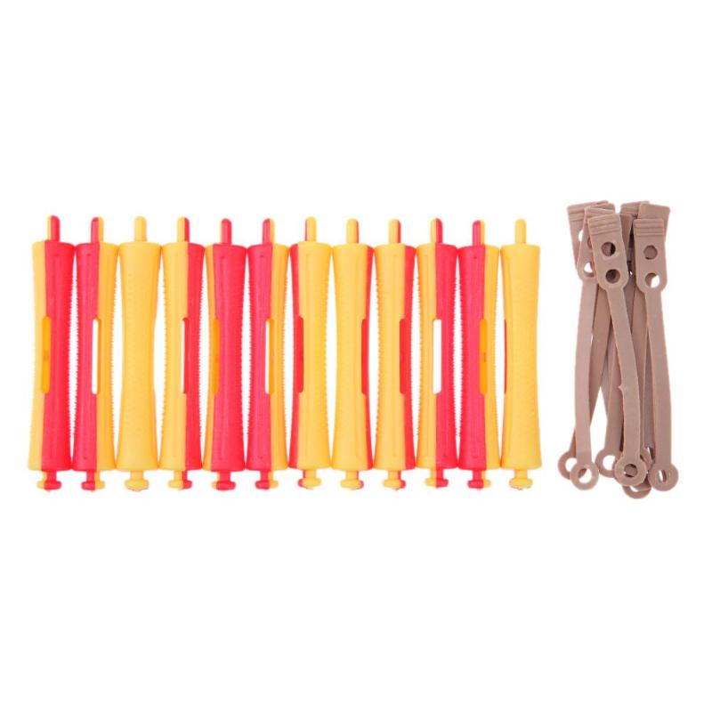 12Pcs/Set DIY Perm Rod Salon Hair Roller Rubber Band Hair Clip Curling Curler Hairdressing Maker Styling Hair Tool Random Color: 5