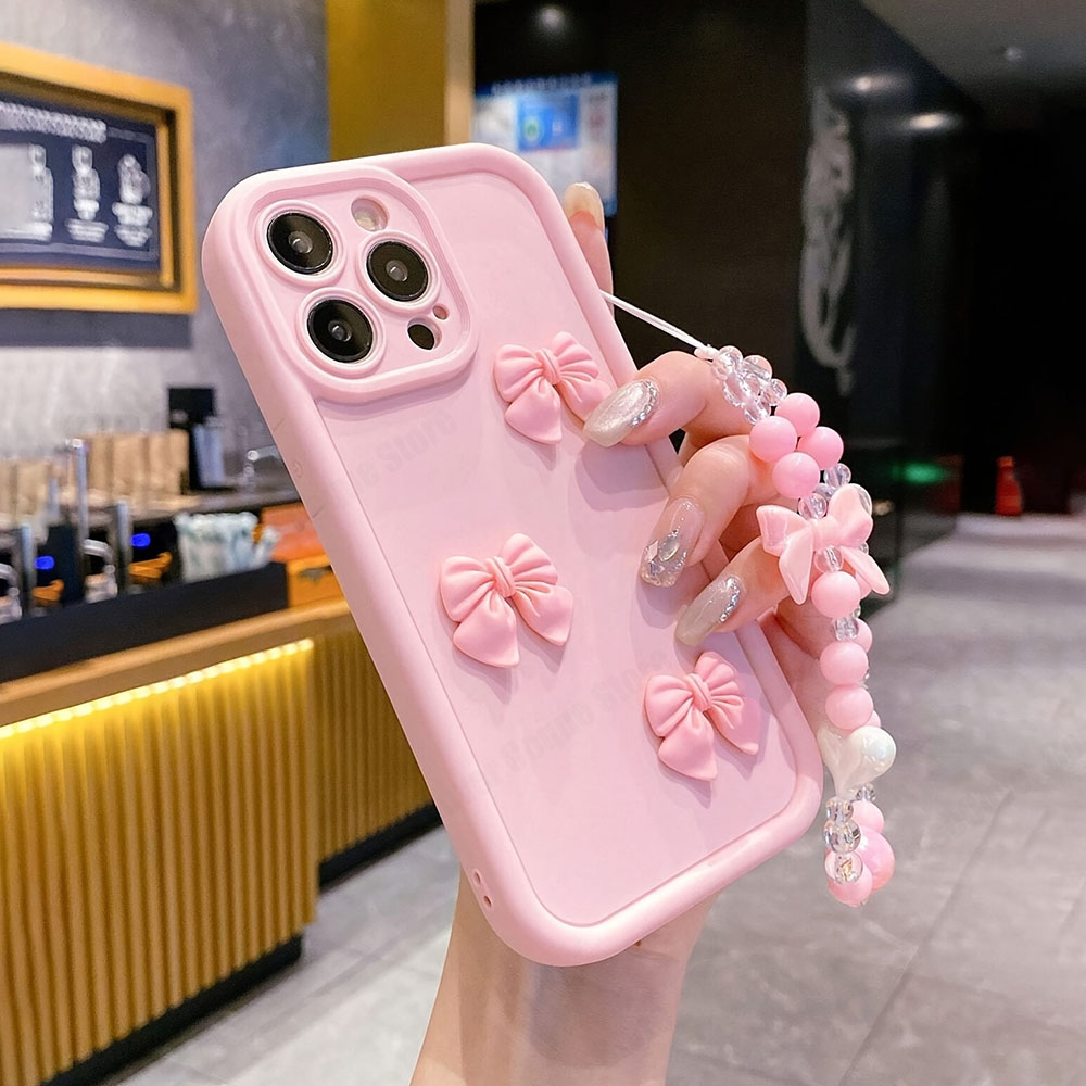 Para iphone 16 x xr 7 8 plus se 3d rosa bonito borboleta silicone caso macio para iphone 15 14 13 12 11 pro max capa com pulseira
