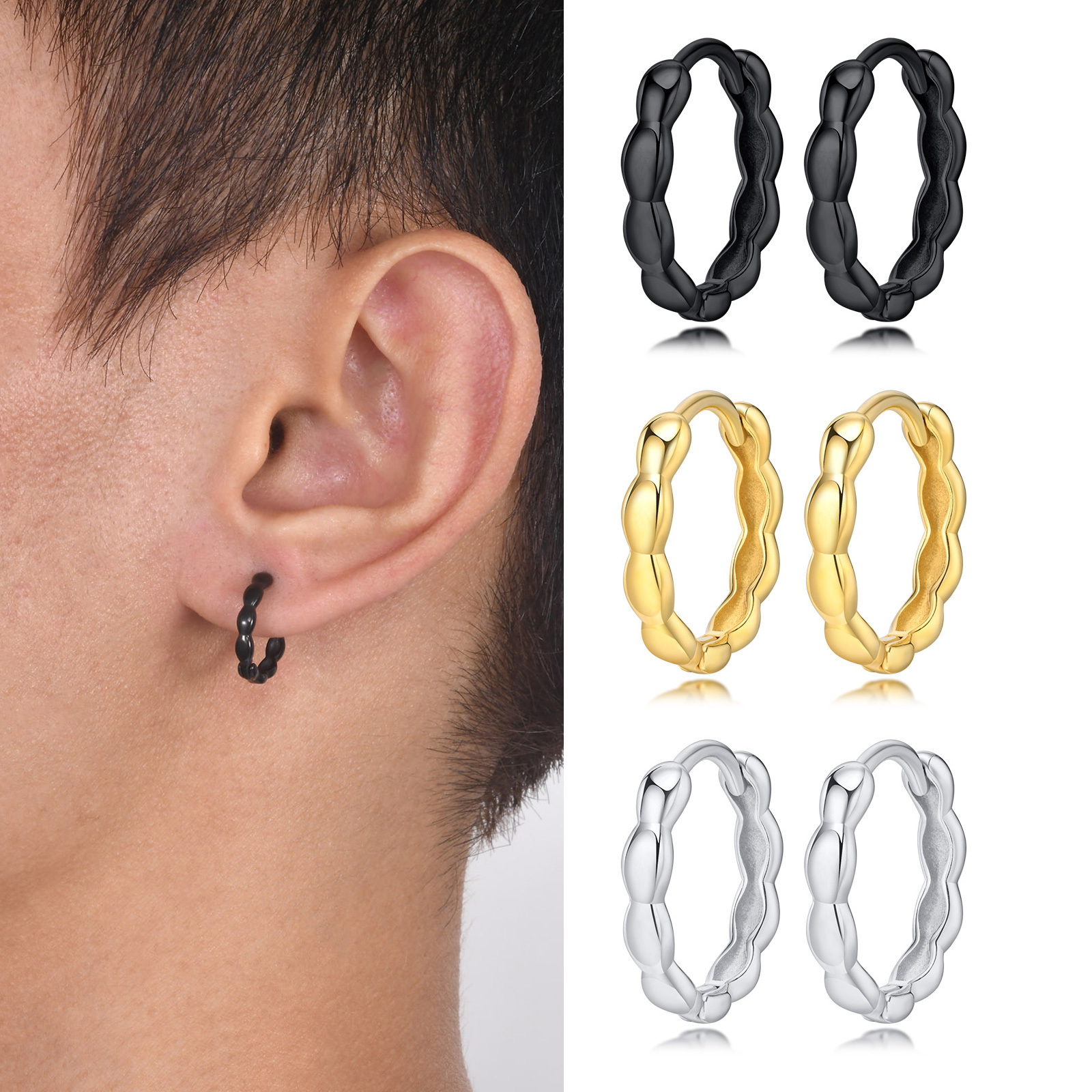 Mannen Geometrische Oorringen Voor Vader Vader Echtgenoot Vriend Bff, Waterdicht Roestvrij Staal Ronde Oor Voor Hem Sieraden
