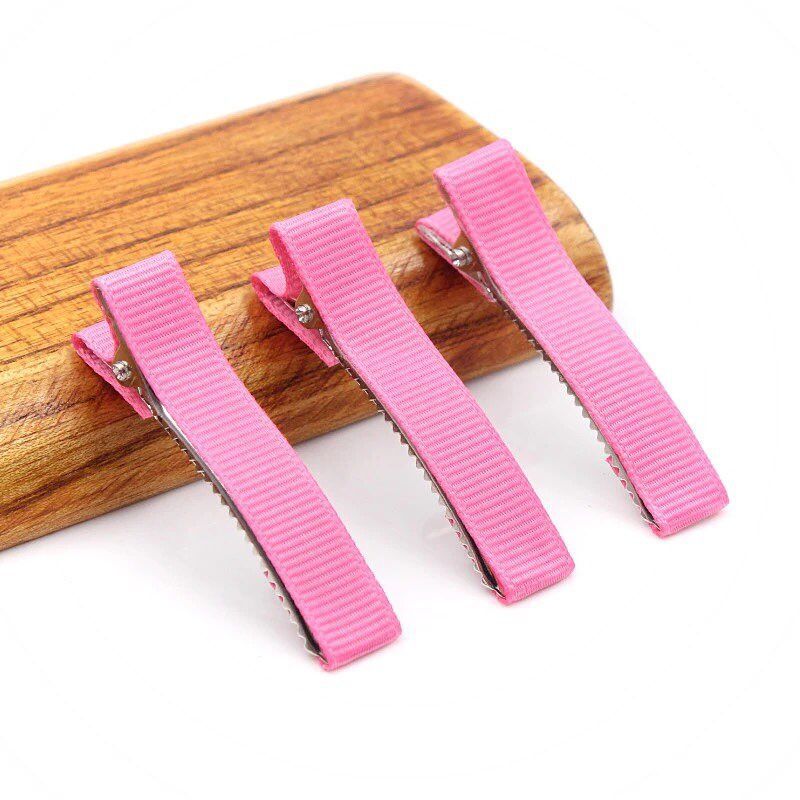 20 sztuk/partia 5cm ryps wstążka pokryte pokryte aligator spinki do włosów podwójne Prong szpilka baza dla DIY dziewczyny dziecko dzieci łuki szpilka: Hot pink