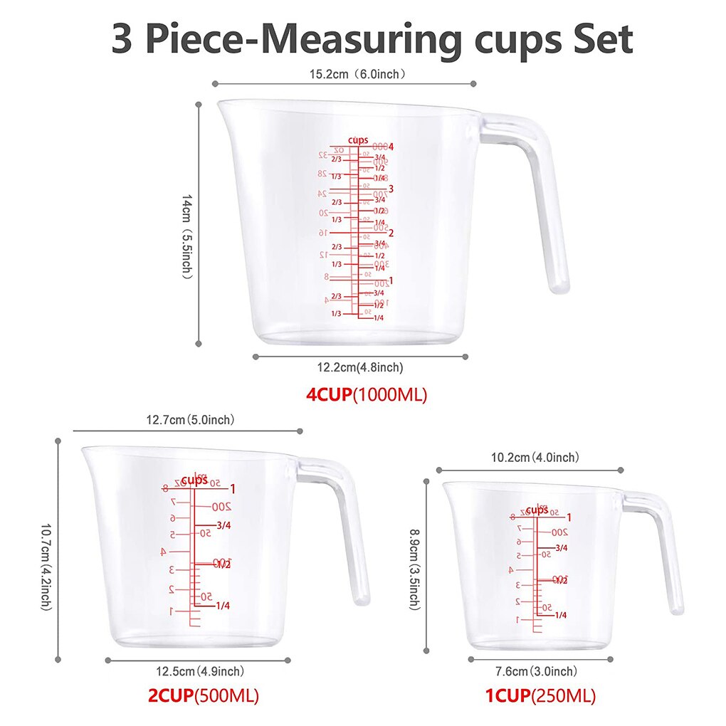 3pcs Measuring Cups Stackable Measuring Jugs Plastic Handle Kitchen Cooking Measurements Cup with graduated: Default Title