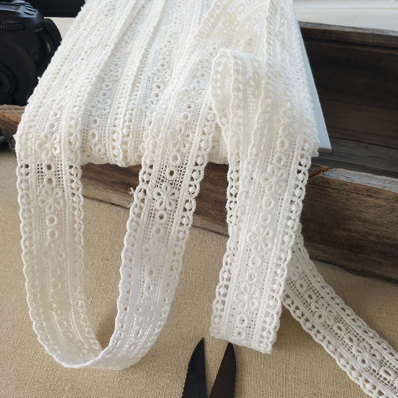 Renda floral bordado de algodão branco, 5 jardas/lote, pequena, fina flor x716