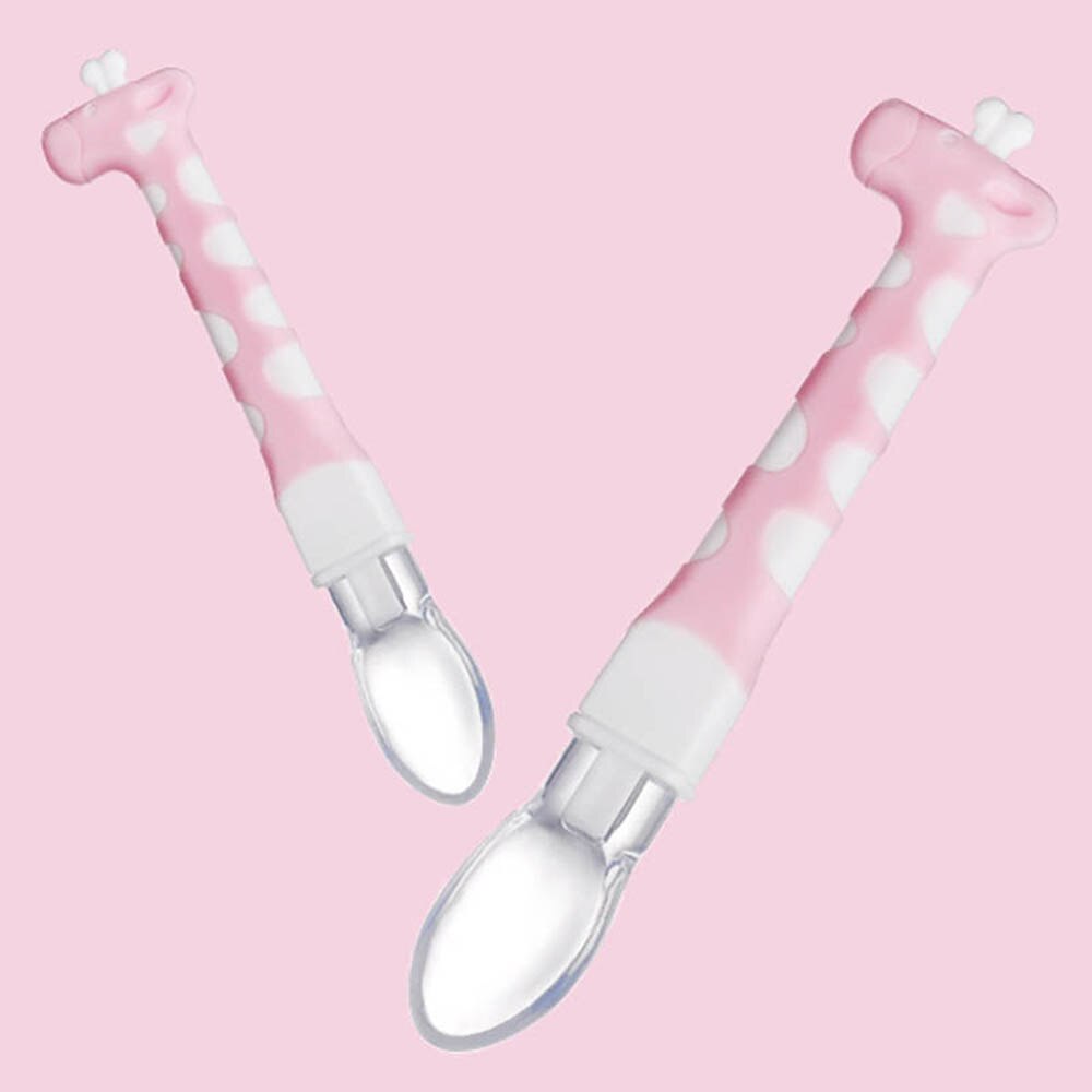Baby Giraffe Training Lepel Veiligheid Leuke Cartoon Dieren Zuigelingenvoeding Lepel Siliconen Zachte Hoofd Baby Gebruiksvoorwerpen Kinderen Servies
