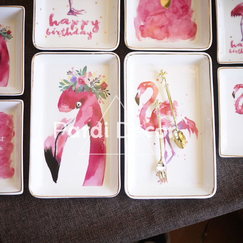 Vajilla de cerámica Rectangular, plato de flamenco para cena, pastel, bandeja de joyería, colección de escritorio, platos, decoraciones para el hogar