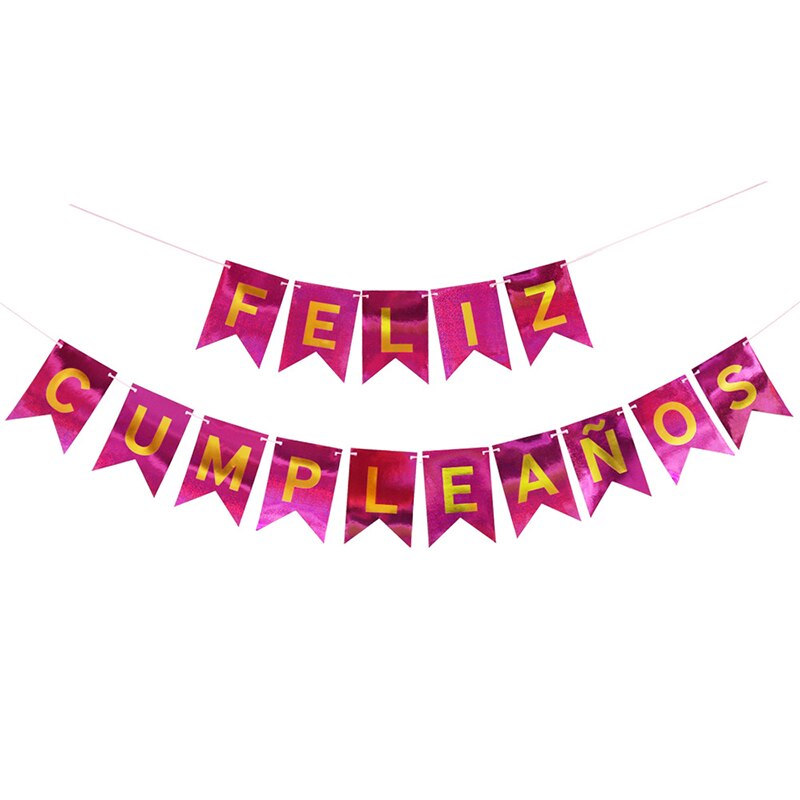 Happy Birthday Banner FELIZ CUMPLEANOS Spanish Birthday Decoration Bronzing Birthday Letters Flag Bunting: Rose