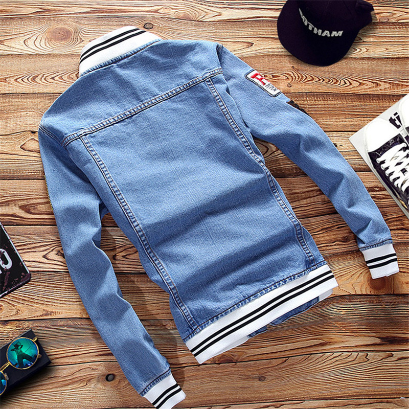 Lente Herfst Piloot Jas Denim Heren Casual Mode Man Bomber Baseball Jassen Mannen Mode borduren Jean Jas Man