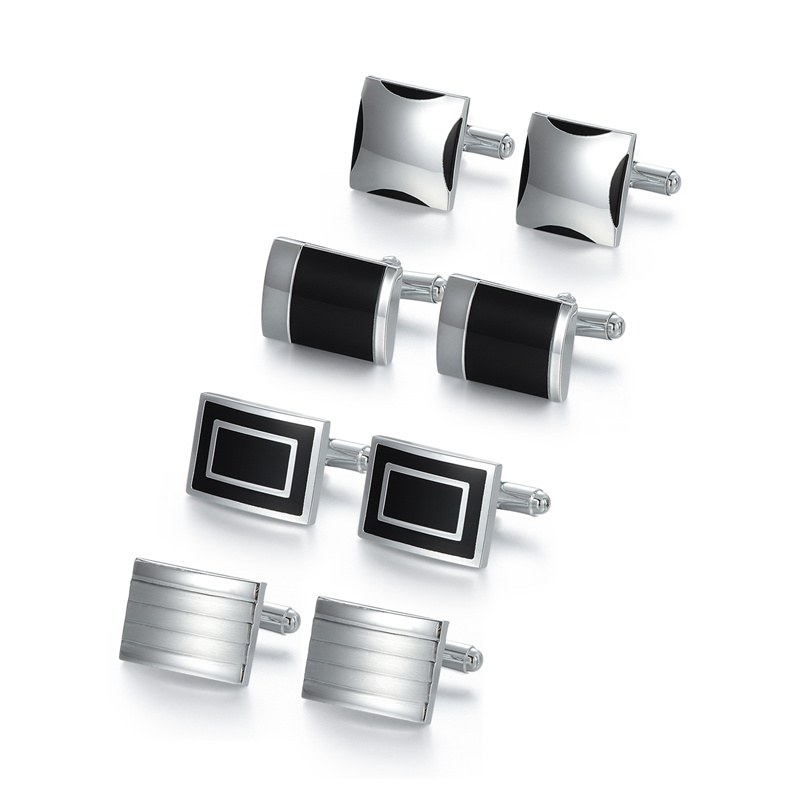 Juego de 4 pares de gemelos para hombre, recuerdos de boda, para padrinos de boda, camisa para hombre, gemelos con caja, joyería de lujo, pinzas para corbata: Plata