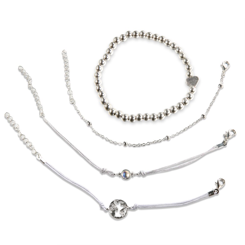 Jewdy – ensemble de Bracelets en cristal et argent pour femmes, 4 pièces, perles rondes creuses en terre, bijoux à la