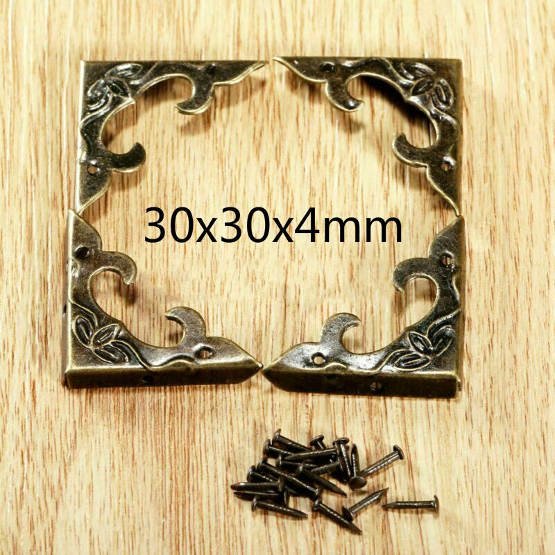 4/20 stk antik messing smykker dekoration hjørne beslag trækasse fodcorner beskytter håndværk møbler fittings hardware.