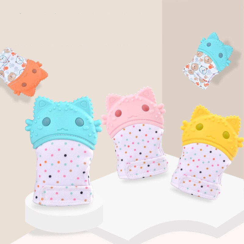 Baby Siliconen Wanten Tandjes Mitten Handschoen Geluid Anti-bite Bijtring Peuter Chewable Verpleging Wanten Bijtring Duim Speelgoed