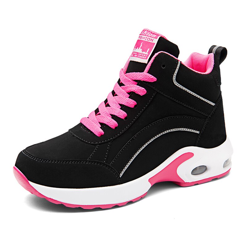 Wysokie góry platforma kobiety Sport Tenis buty poduszka powietrzna wodoodporne skórzane trampki kobieta botki Tenis Feminino Basket Femme: Black Rose / 7