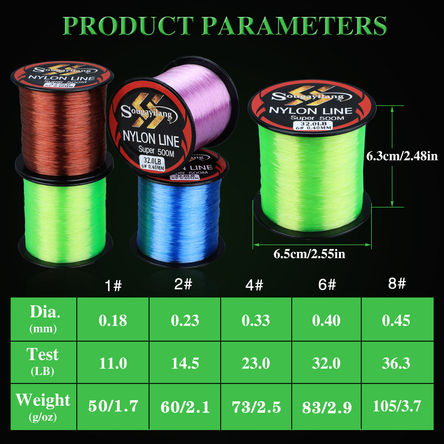 Sougayilang 500m nylon fiskesnøre 11-36.3lb fiskeline fører line synkende line fiskeline glat pesca
