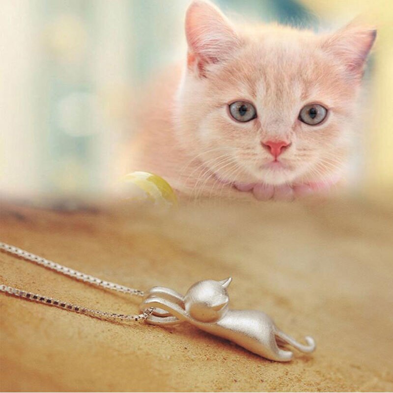 925 Sterling Zilveren Ketting Leuke Kat Animal Hangers &amp; Kettingen Voor Vrouwen Choker Collares