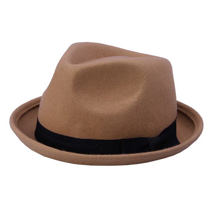 Women VTG Black Fedora hat Style Felt Trilby Hat BNWT Gangster Laday Panama Sun Hat With Band 10: Khaki
