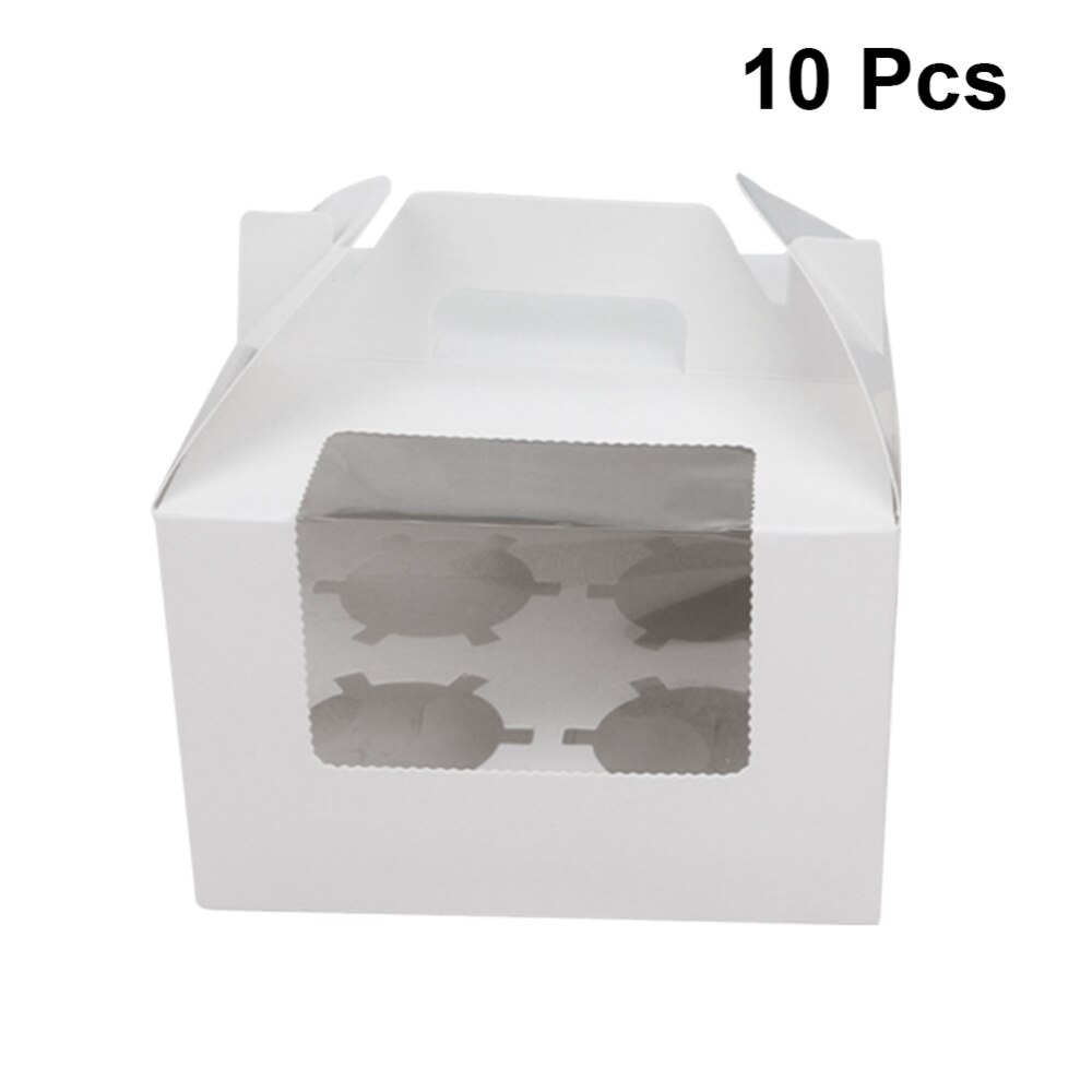 10pcs 4 Cavities Paper Cupcake Box Portable Dessert Containers Bakery Cake Carriers for Home Dessert Shop (Kraft)