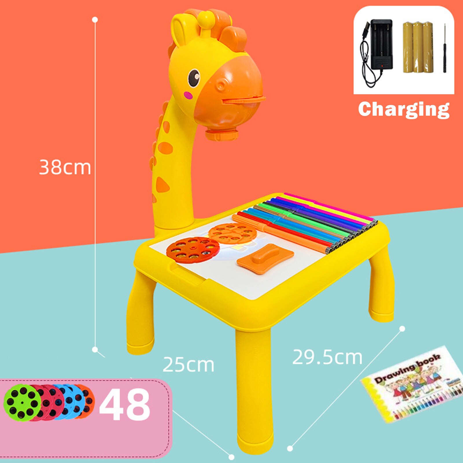 Bureau de dessin pour enfants avec projecteur, jouets éducatifs avec fonction de chant, Table de peinture de Projection détachable pour enfants: 48 charging