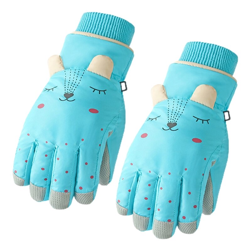 Kids Winter Waterproof Snow Gloves Cartoon Ears Thermal Insulated Ski Mittens: Sky Blue